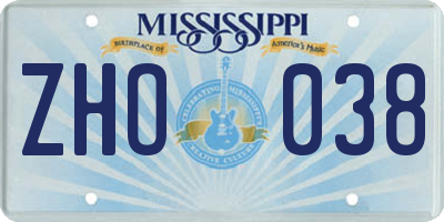 MS license plate ZHO038