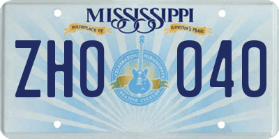MS license plate ZHO040