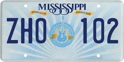 MS license plate ZHO102