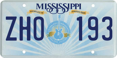 MS license plate ZHO193