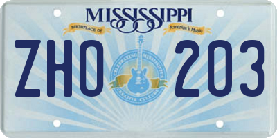 MS license plate ZHO203