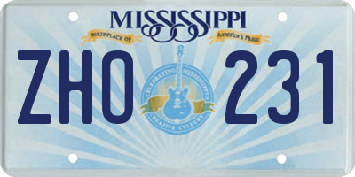 MS license plate ZHO231