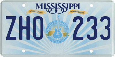 MS license plate ZHO233