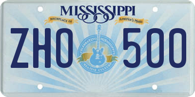 MS license plate ZHO500