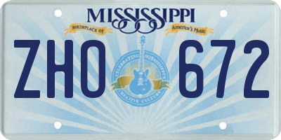 MS license plate ZHO672