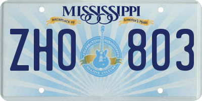 MS license plate ZHO803