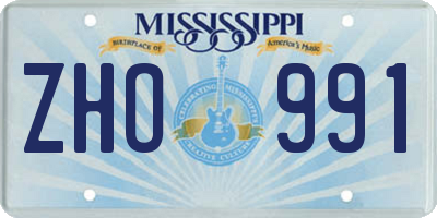 MS license plate ZHO991