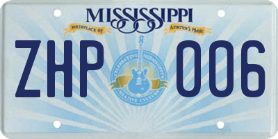 MS license plate ZHP006