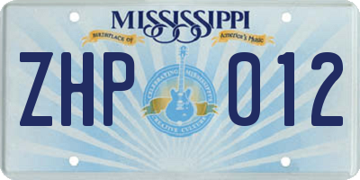 MS license plate ZHP012