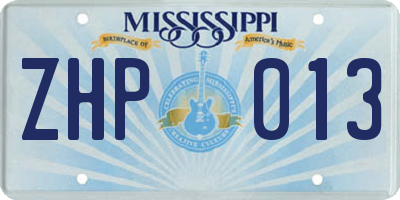 MS license plate ZHP013