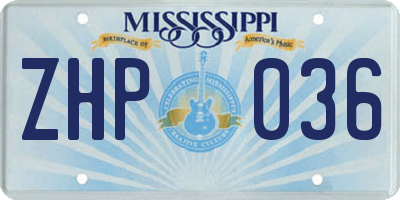 MS license plate ZHP036