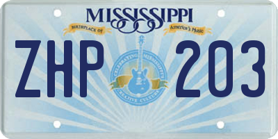 MS license plate ZHP203