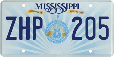 MS license plate ZHP205