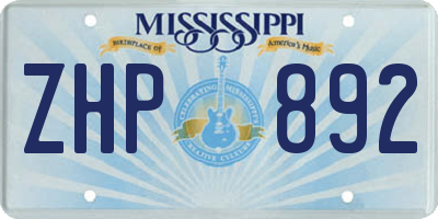 MS license plate ZHP892