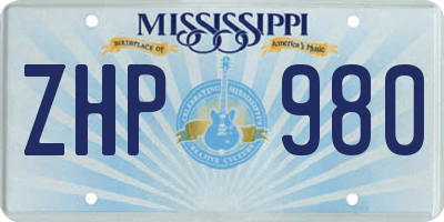 MS license plate ZHP980