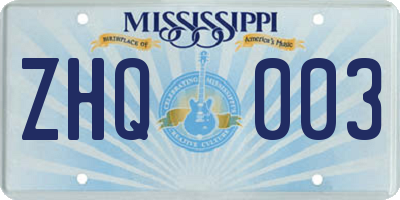 MS license plate ZHQ003