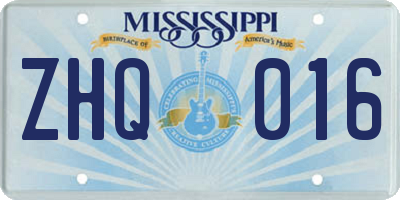 MS license plate ZHQ016