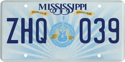 MS license plate ZHQ039