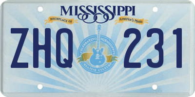 MS license plate ZHQ231