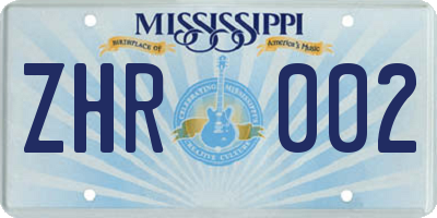 MS license plate ZHR002