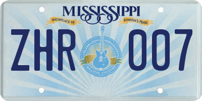 MS license plate ZHR007