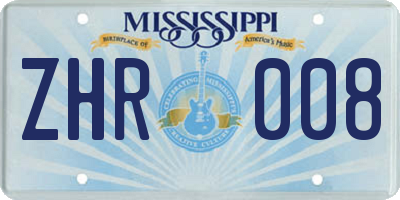 MS license plate ZHR008