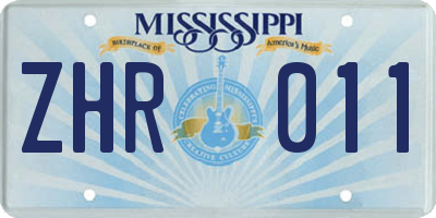 MS license plate ZHR011