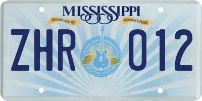 MS license plate ZHR012