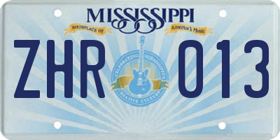 MS license plate ZHR013