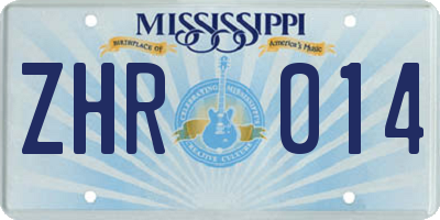 MS license plate ZHR014