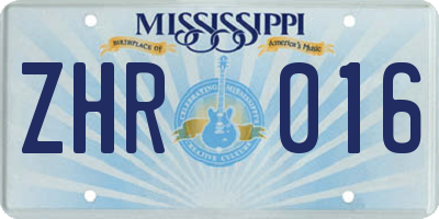 MS license plate ZHR016