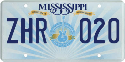MS license plate ZHR020