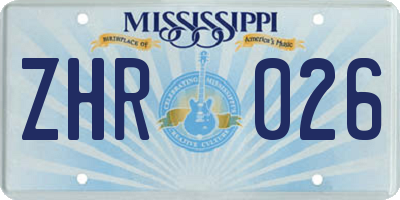MS license plate ZHR026