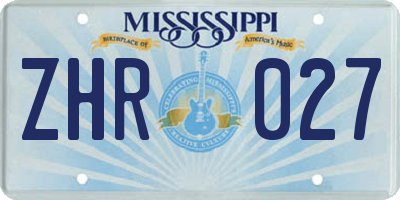 MS license plate ZHR027