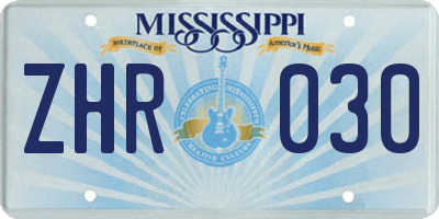 MS license plate ZHR030