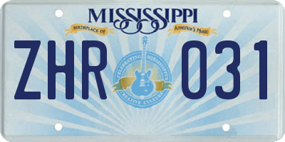 MS license plate ZHR031