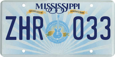 MS license plate ZHR033