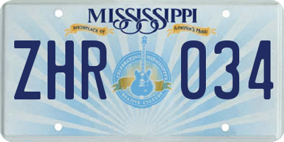 MS license plate ZHR034