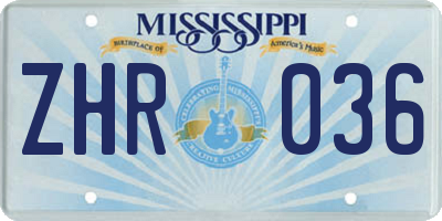 MS license plate ZHR036