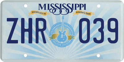 MS license plate ZHR039
