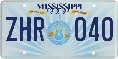 MS license plate ZHR040