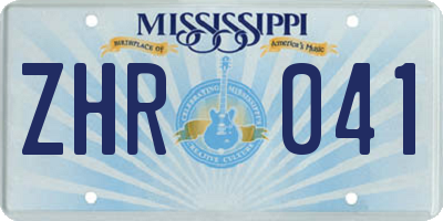 MS license plate ZHR041