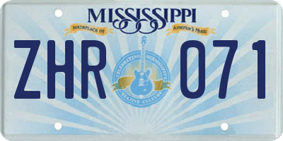 MS license plate ZHR071