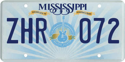 MS license plate ZHR072