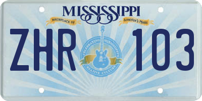 MS license plate ZHR103