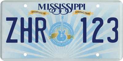 MS license plate ZHR123