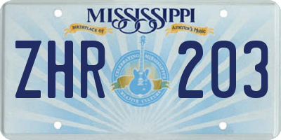 MS license plate ZHR203