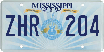 MS license plate ZHR204