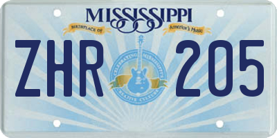 MS license plate ZHR205