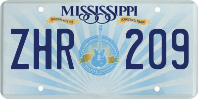 MS license plate ZHR209